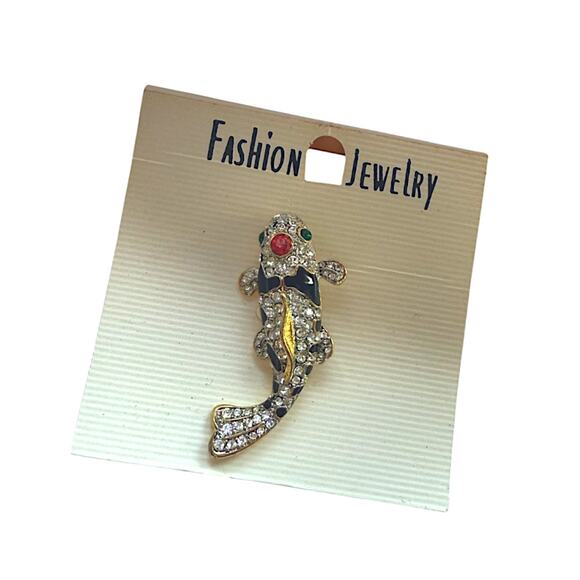NWT 1" x 2" Gold Plated Japanese Koi Fish with Rhinestone Brooch / Pin - Picture 2 of 3